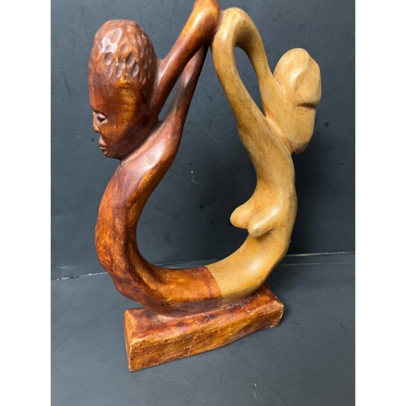 Rare African Hand Carved Wooden Sculpture Loving Man and Woman 11 Inch Abstract - Picture 6 of 9